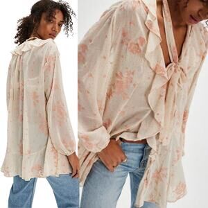NEW Free People Dreamland Floral Tunic Tea Combo Ethereal Pink Coquette Small